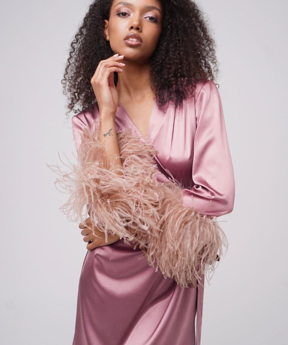  Blush Stargazing Silk Kimono Robe Amoralle