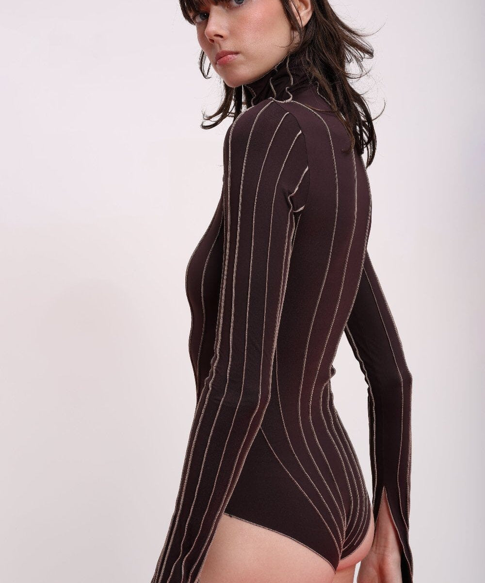  Stitch Detail Long Sleeve Bodysuit Product Amoralle